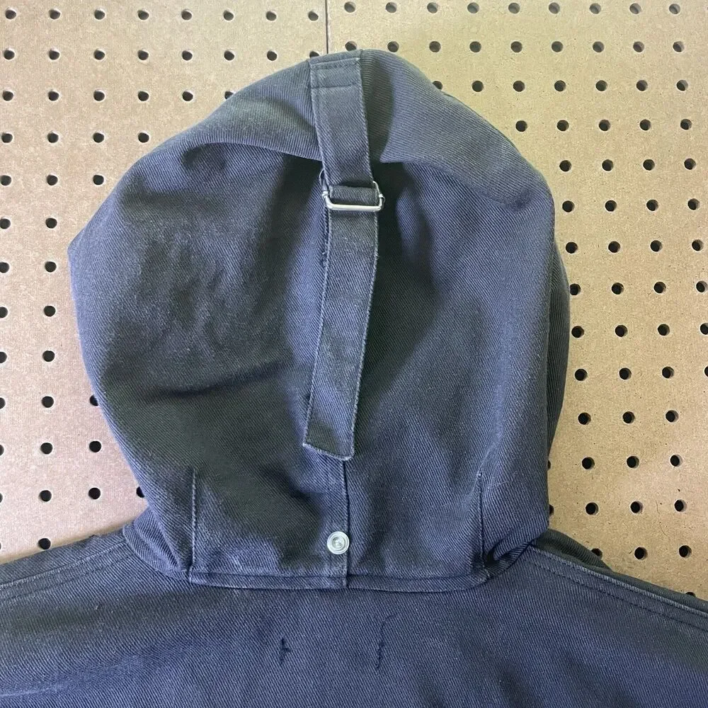 J.Peterman Jacket Mens XL Black Norway Flag Pullover Denim Parka Vintage 90s - Picture 8 of 9